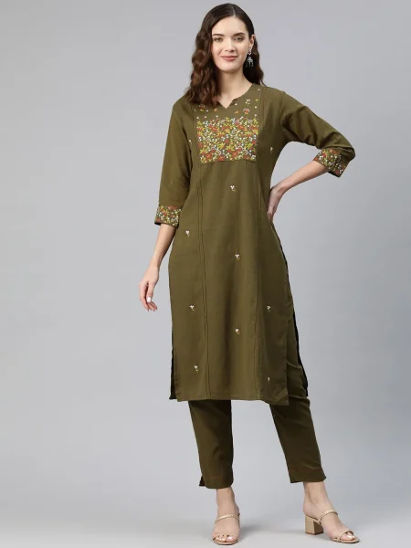 Olive Grace Cotton Kurti