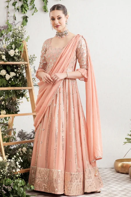 Peach Bliss Georgette Anarkali